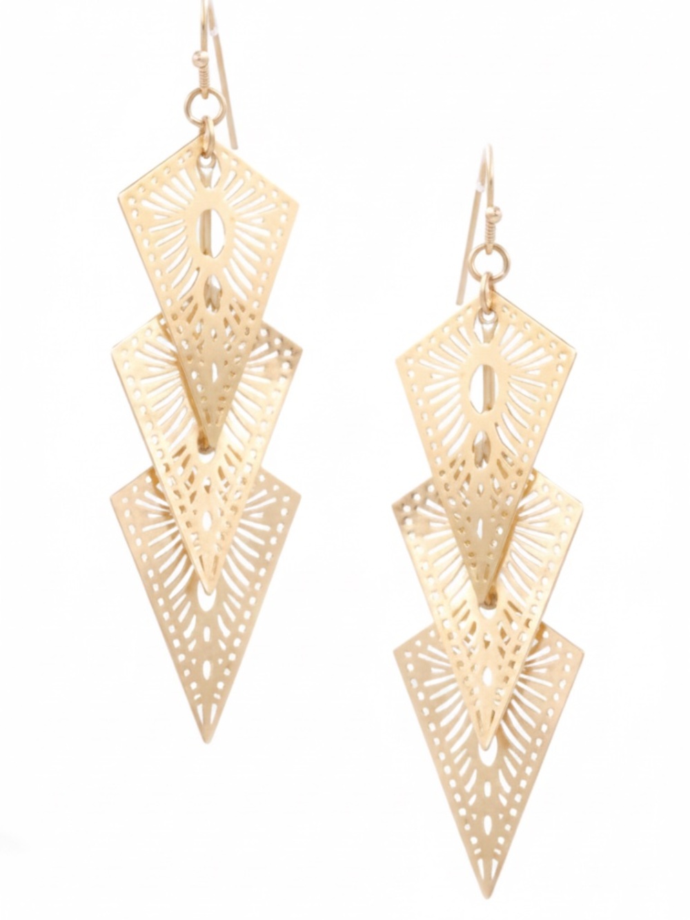 Womens Gold Tone Triangle Dangle Drop 3" Earrings